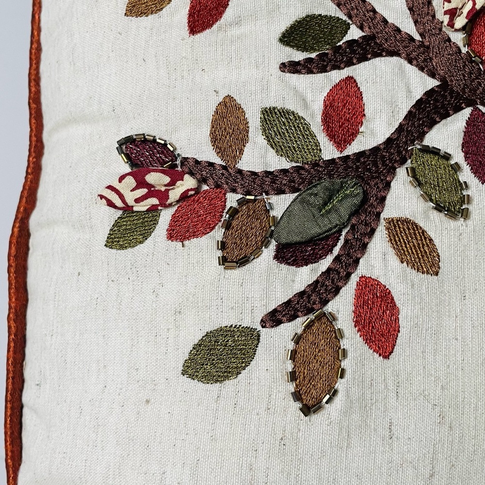 Pier 1 Imports Tree of Life Beaded Embroidery Rust Green Throw Pillow Home Decor - Picture 6 of 10